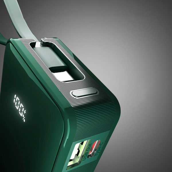 Powerbank 10000mAh USB-A USB-C ar iebūvētu displeju un 20W USB-C kabeli - zaļš
