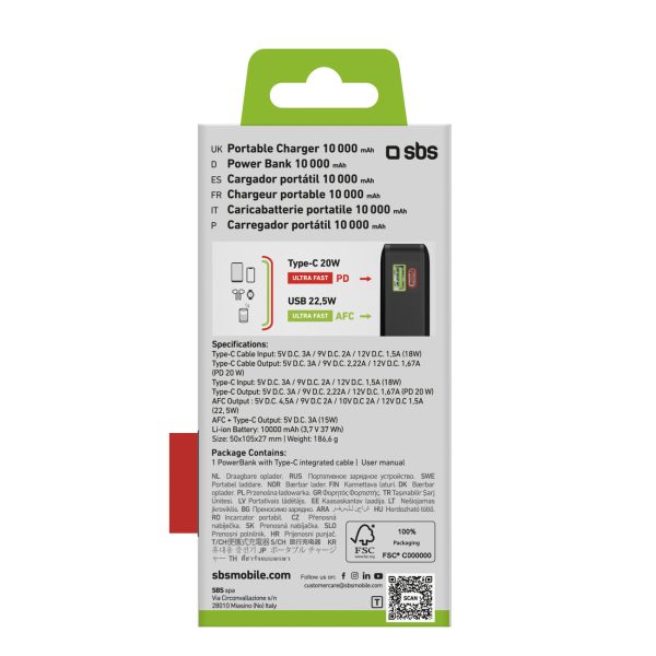 Powerbank 20000mAh USB-A USB-C ar iebūvētu displeju un 20W USB-C kabeli - melns