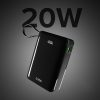 Powerbank 20000mAh USB-A USB-C ar iebūvētu displeju un 20W USB-C kabeli - melns