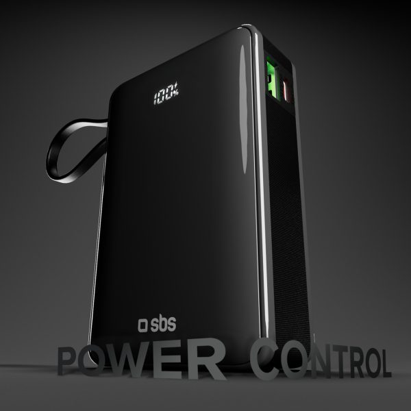 Powerbank 20000mAh USB-A USB-C ar iebūvētu displeju un 20W USB-C kabeli - melns