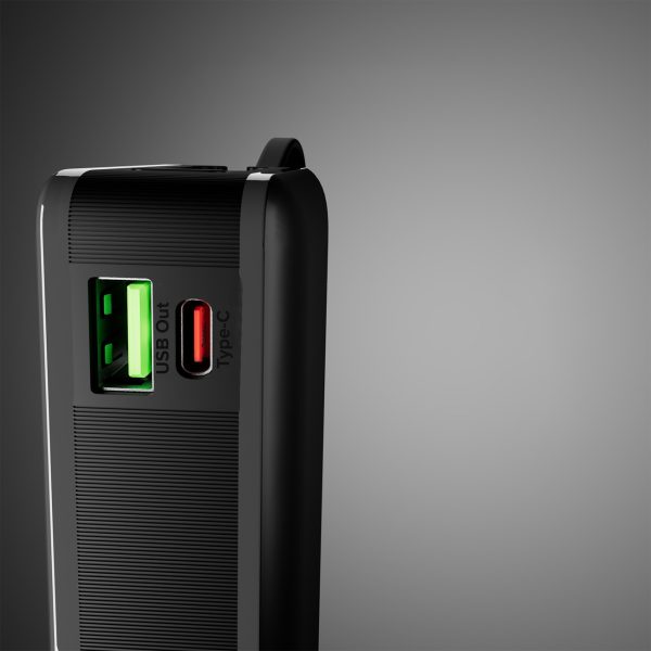 Powerbank 20000mAh USB-A USB-C ar iebūvētu displeju un 20W USB-C kabeli - melns