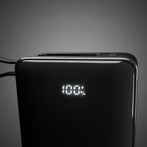Powerbank 20000mAh USB-A USB-C ar iebūvētu displeju un 20W USB-C kabeli - melns