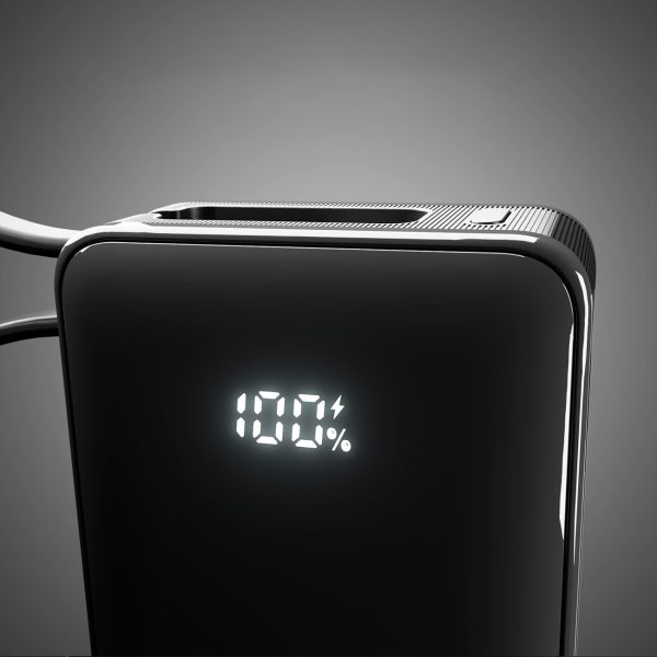 Powerbank 10000mAh USB-A USB-C ar iebūvētu displeju un 20W USB-C kabeli - melns