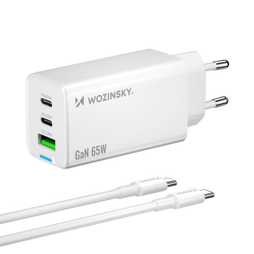 1031159-1-ladowarka-sieciowa-gan-usb-a-usb-c-z-kablem-wozinsky-hurtownia-dropshipping-1.jpg GaN USB-A USB-C sienas lādētājs ar 65 W USB-C kabeli - balts