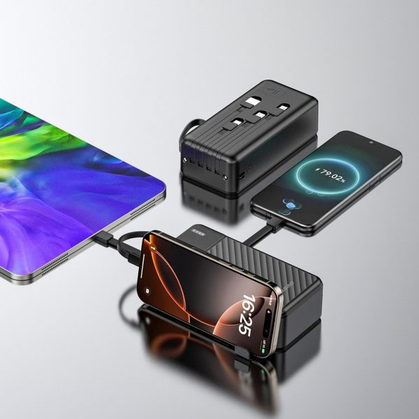 K11 Max 30000mAh Powerbank ar iebūvētiem vadiem - melns