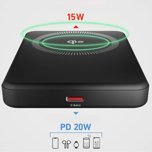 Mag Power Qi2 5000 mAh MagSafe USB-C PD 20W bezvadu pārnēsājamais akumulators - melns