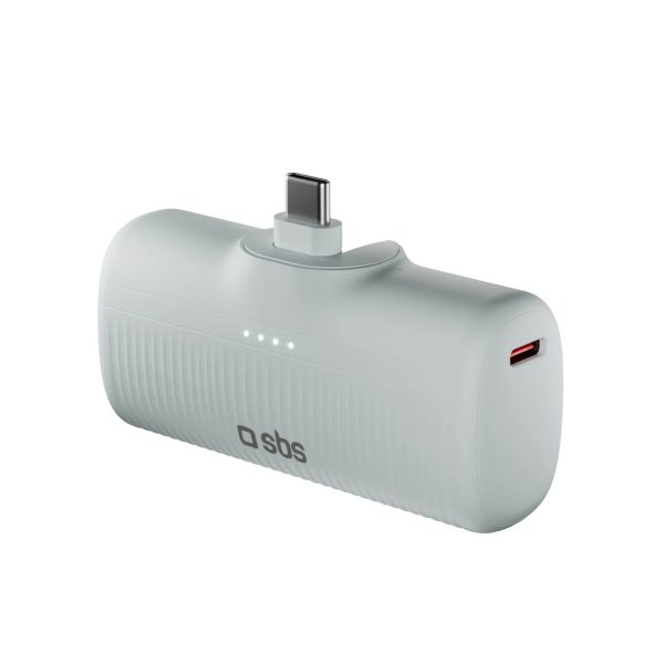 EcoPower 5000 mAh 10W pārnēsājamais akumulators ar iebūvētu USB-C portu - pelēks