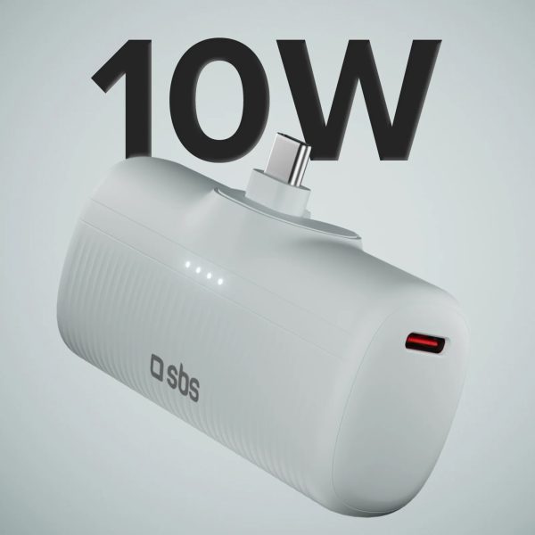 EcoPower 5000 mAh 10W pārnēsājamais akumulators ar iebūvētu USB-C portu - pelēks