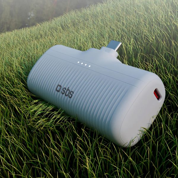 EcoPower 5000 mAh 10W pārnēsājamais akumulators ar iebūvētu USB-C portu - pelēks