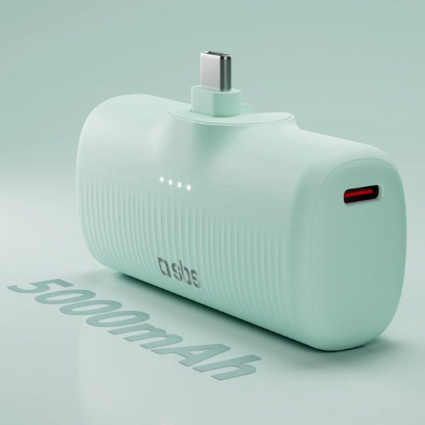 EcoPower 5000 mAh 10W ārējais akumulators ar iebūvētu USB-C portu - zaļš