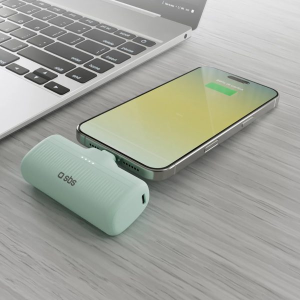EcoPower 5000 mAh 10W ārējais akumulators ar iebūvētu USB-C portu - zaļš