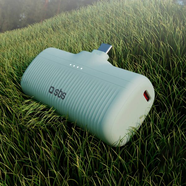 EcoPower 5000 mAh 10W ārējais akumulators ar iebūvētu USB-C portu - zaļš