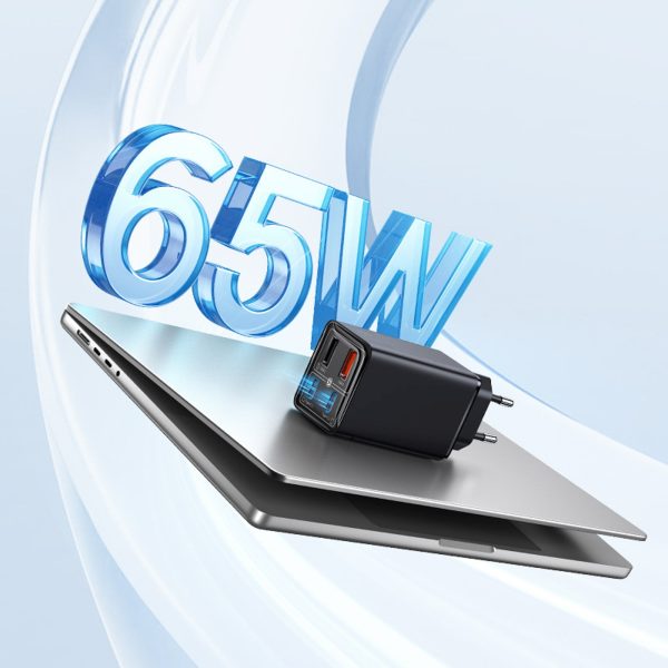 GaN6 Pro 65W USB-C USB-A sienas lādētājs ar 100W 1m USB-C kabeli - melns