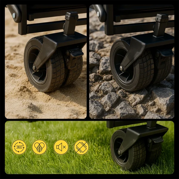 Salokāms pludmales ratiņi ar tīklu un platiem riteņiem līdz 100 kg