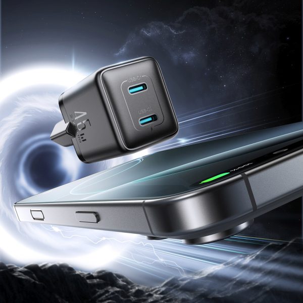 2x USB-C ES 45W sienas lādētāji - melni