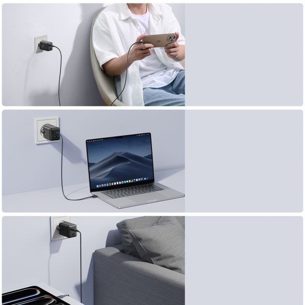 2x USB-C ES 45W sienas lādētāji - melni