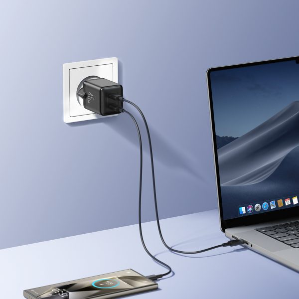 2x USB-C ES 45W sienas lādētāji - melni