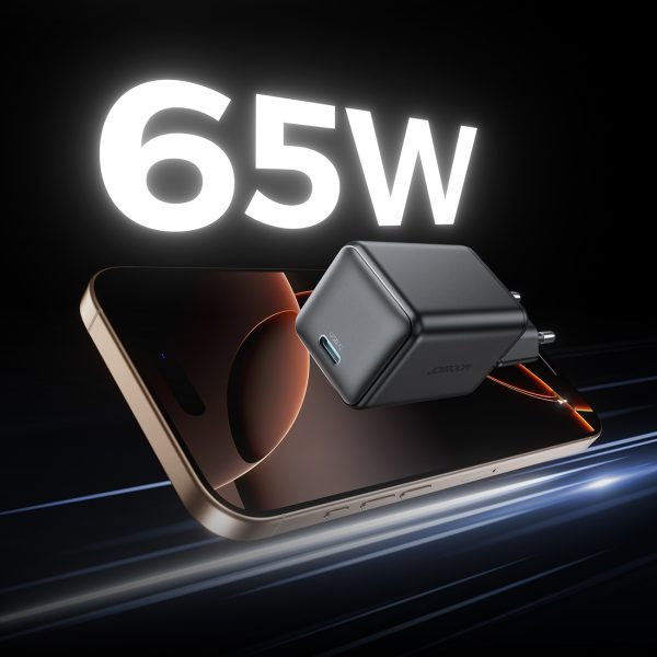 USB-C ES 65W sienas lādētājs - melns