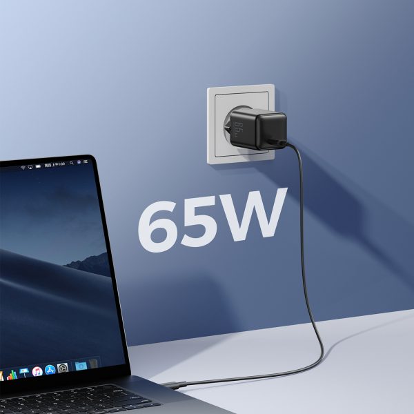USB-C ES 65W sienas lādētājs - melns