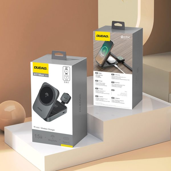 A11 3-in-1 MagSafe 15W induktīvā uzlādes stacija - pelēka