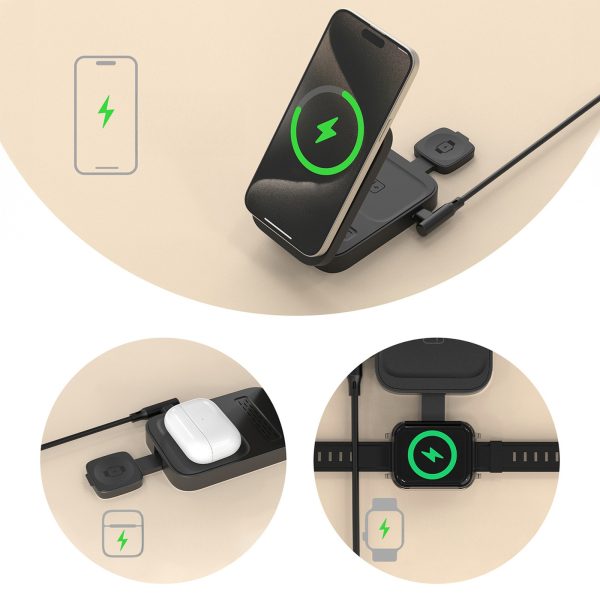 A11 3-in-1 MagSafe 15W induktīvā uzlādes stacija - pelēka