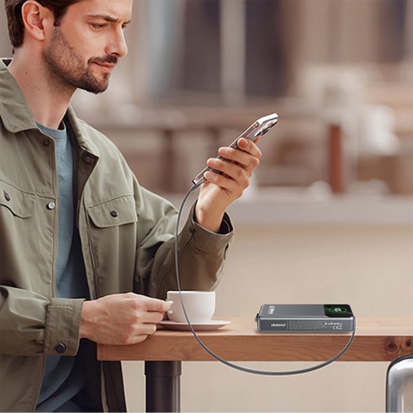 K31 Pro 20000mAh pārnēsājamais akumulators ar ievelkamu USB-C kabeli 45W - pelēks