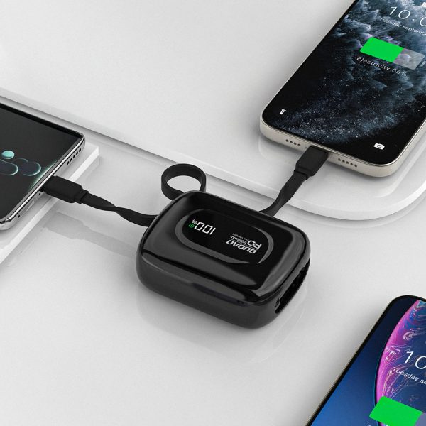 K32 10000 mAh Powerbank ar iebūvētu USB-C iPhone Lightning kabeli 22,5 W - melns