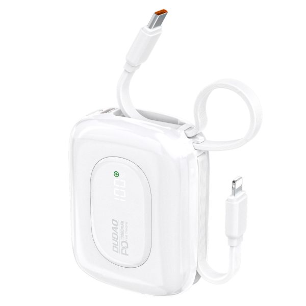 K32 10000 mAh Powerbank ar iebūvētu USB-C iPhone Lightning kabeli 22,5 W - balts