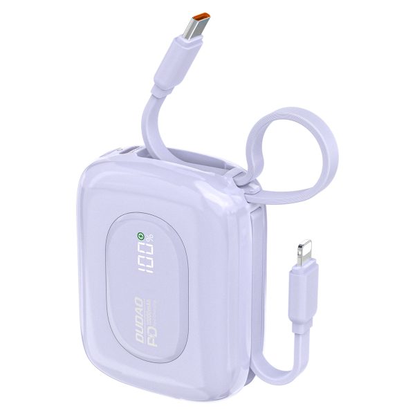 K32 10000 mAh Powerbank ar iebūvētu USB-C iPhone Lightning kabeli 22,5 W - violets