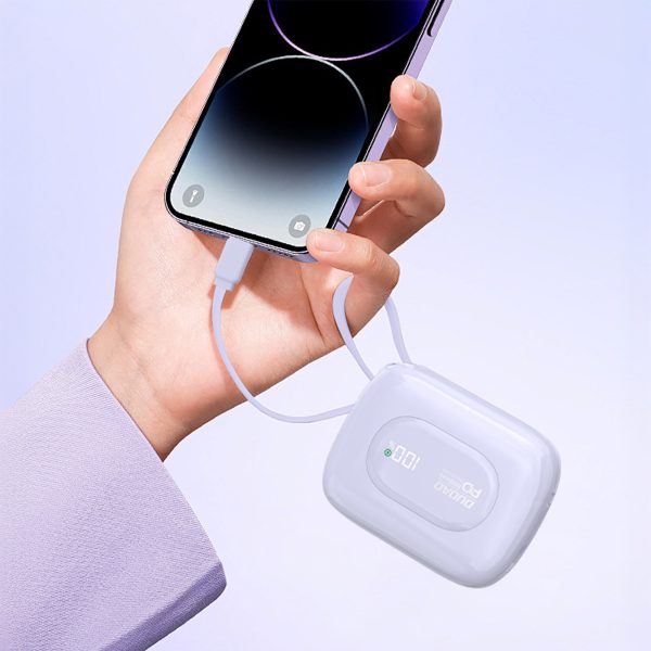 K32 10000 mAh Powerbank ar iebūvētu USB-C iPhone Lightning kabeli 22,5 W - violets