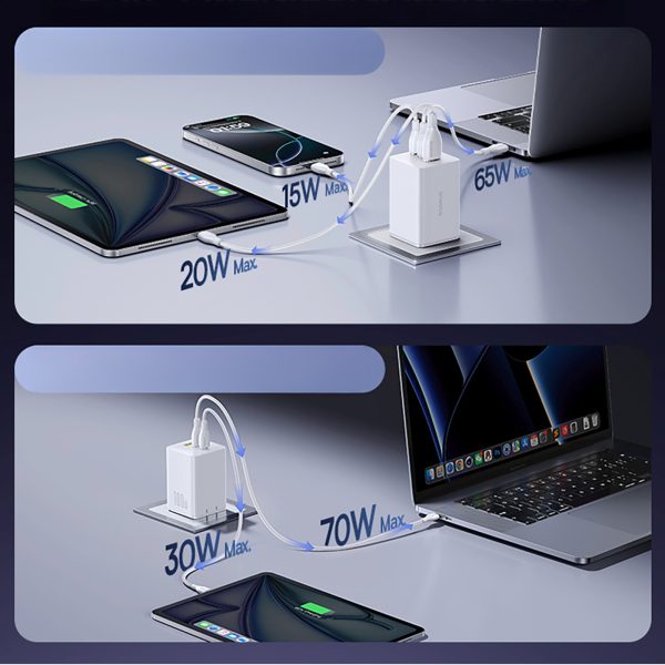 EnerFill FE11 2x USB-C USB-A 100W sienas lādētājs - balts