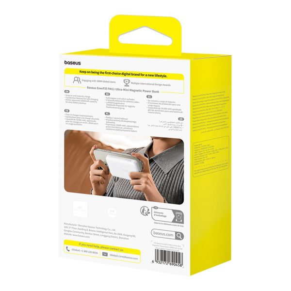 EnerFill FM11 10000mAh 22.5W MagSafe bezvadu pārnēsājamais akumulators ar 30 cm USB-C kabeli - balts