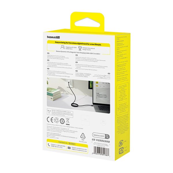 USB-C 100W 1m kabelis bez sapīšanās - melns