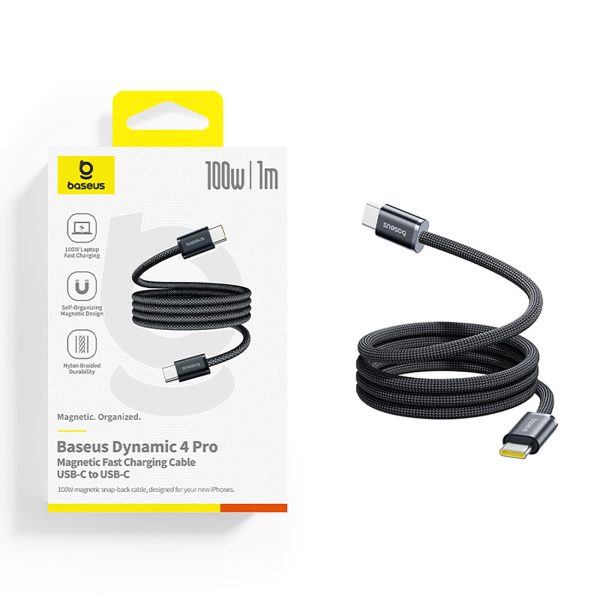 USB-C 100W 1m kabelis bez sapīšanās - melns
