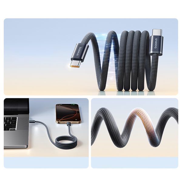 USB-C 100W 1m kabelis bez sapīšanās - melns