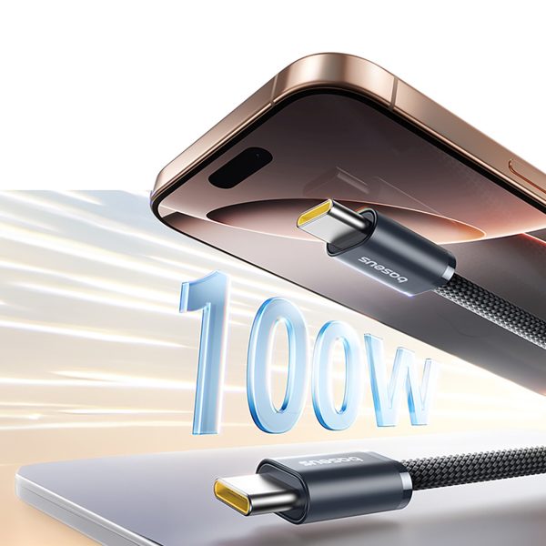 USB-C 100W 1m kabelis bez sapīšanās - melns