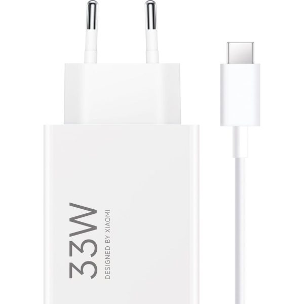33 W USB-A sienas lādētājs ar USB-C kabeli - balts