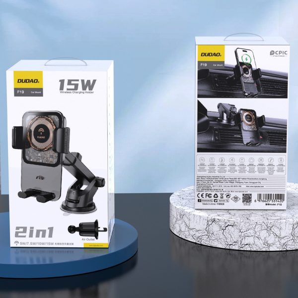 Automašīnas turētājs ar skavu un 15 W induktīvo lādētāju - melns