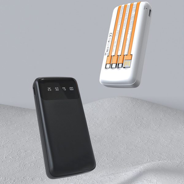 K6Pro 10000mAh Powerbank ar iebūvētu USB-C MicroUSB iPhone Lightning kabeli - melns