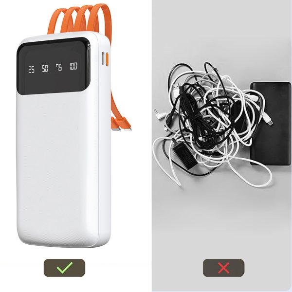 K6Pro 10000mAh Powerbank ar iebūvētu USB-C MicroUSB iPhone Lightning kabeli - melns