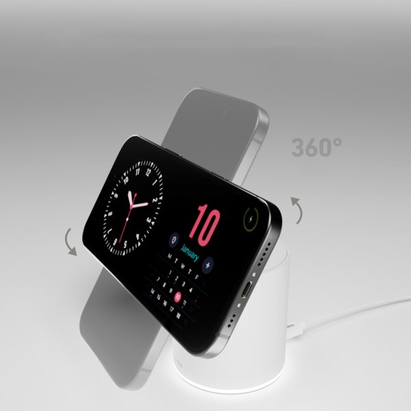 2-in-1 bezvadu magnētiskā uzlādes stacija viedtālrunim un austiņām - balta