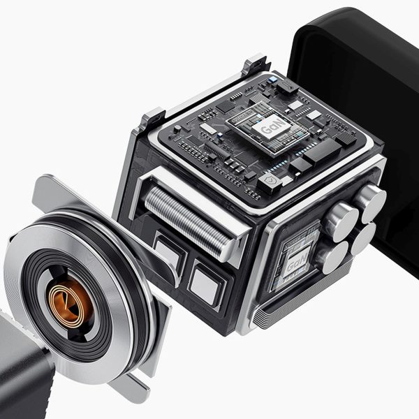 USB-A USB-C GaN 67W sienas lādētājs ar ievelkamu USB-C PD QC kabeli - melns