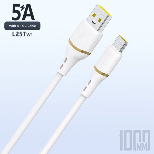 Silikona kabelis USB-A - USB-C 5A 1m - balts