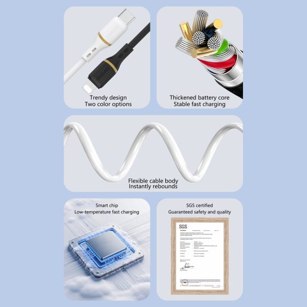 Silikona kabelis USB-A - USB-C 5A 1m - balts