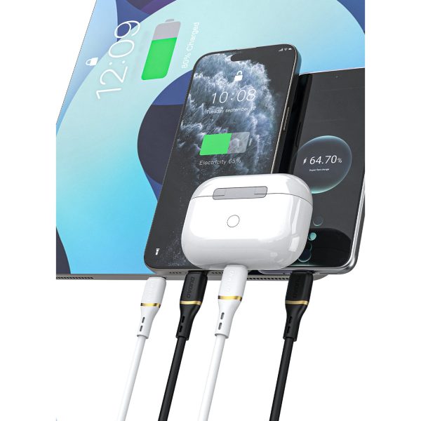 Silikona kabelis USB-A - USB-C 5A 1m - balts