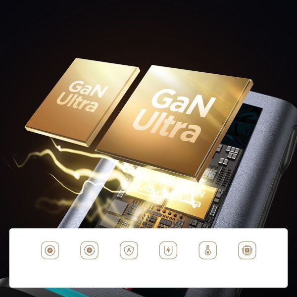 JR-TCM02 uzlādes stacija 2x USB-A 4x USB-C GaN 65W Apvienotās Karalistes spraudnis - pelēka