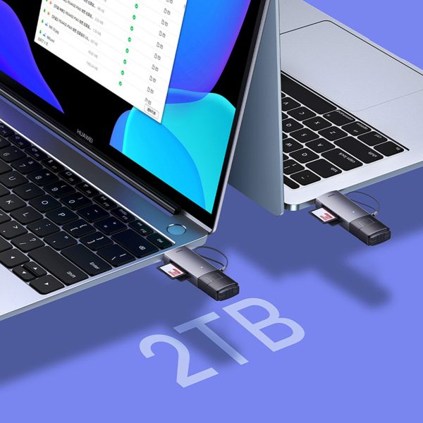 SD TF USB-A USB-C atmiņas karšu lasītājs - pelēks
