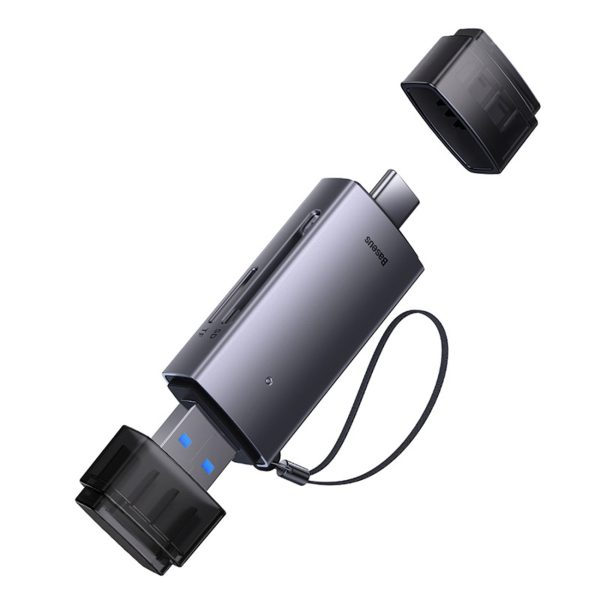 SD TF USB-A USB-C atmiņas karšu lasītājs - pelēks