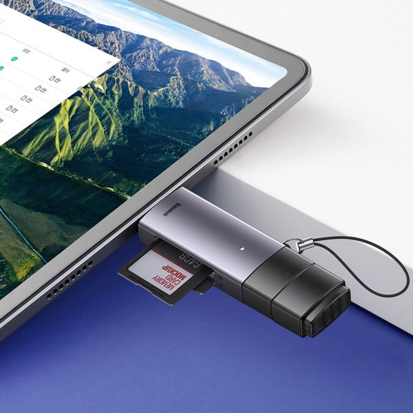 SD TF USB-A USB-C atmiņas karšu lasītājs - pelēks