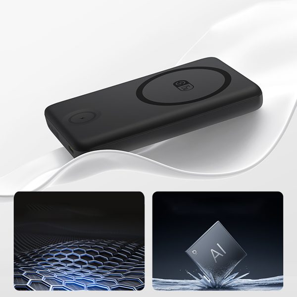 2-in-1 Powerbank 10000mAh USB-C iPhone Apple Watch MagSafe 27W ar USB-C kabeli - melns